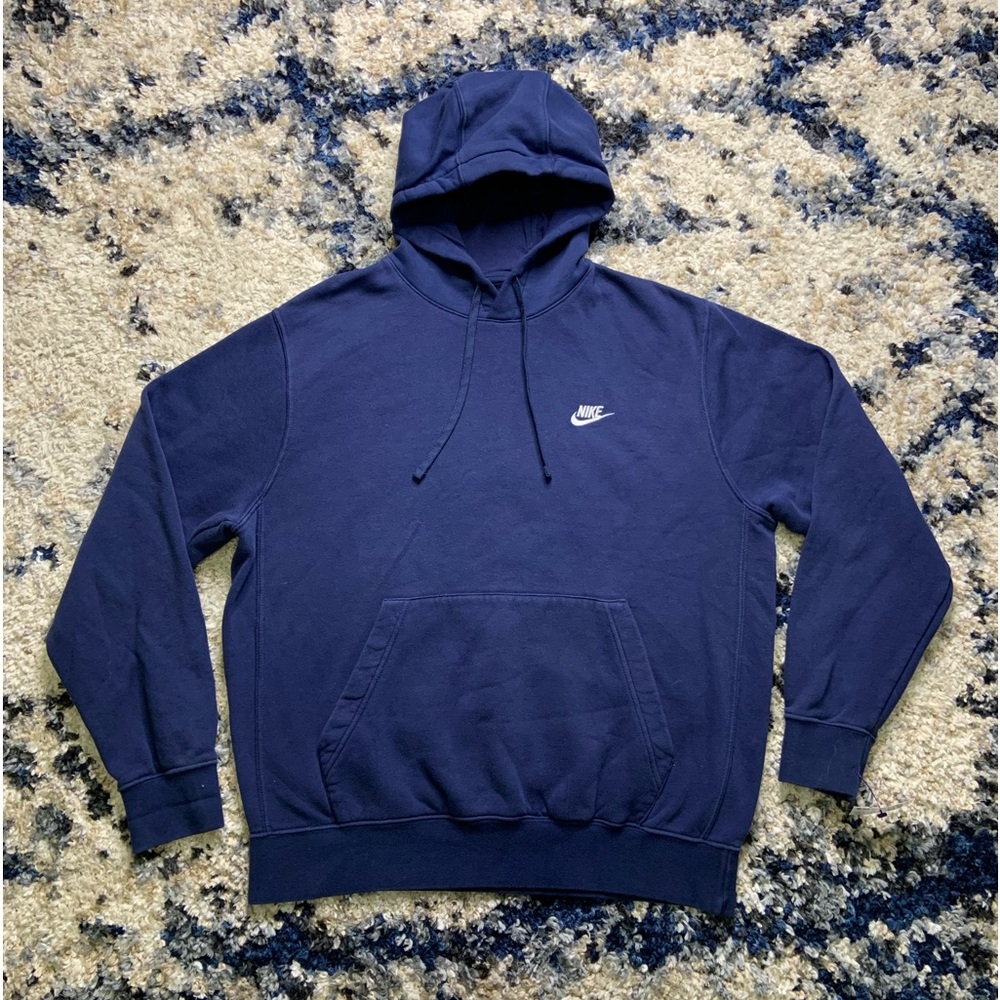 Men’s Large Nike Fleece Hooded Pullover Sweatshirt Navy